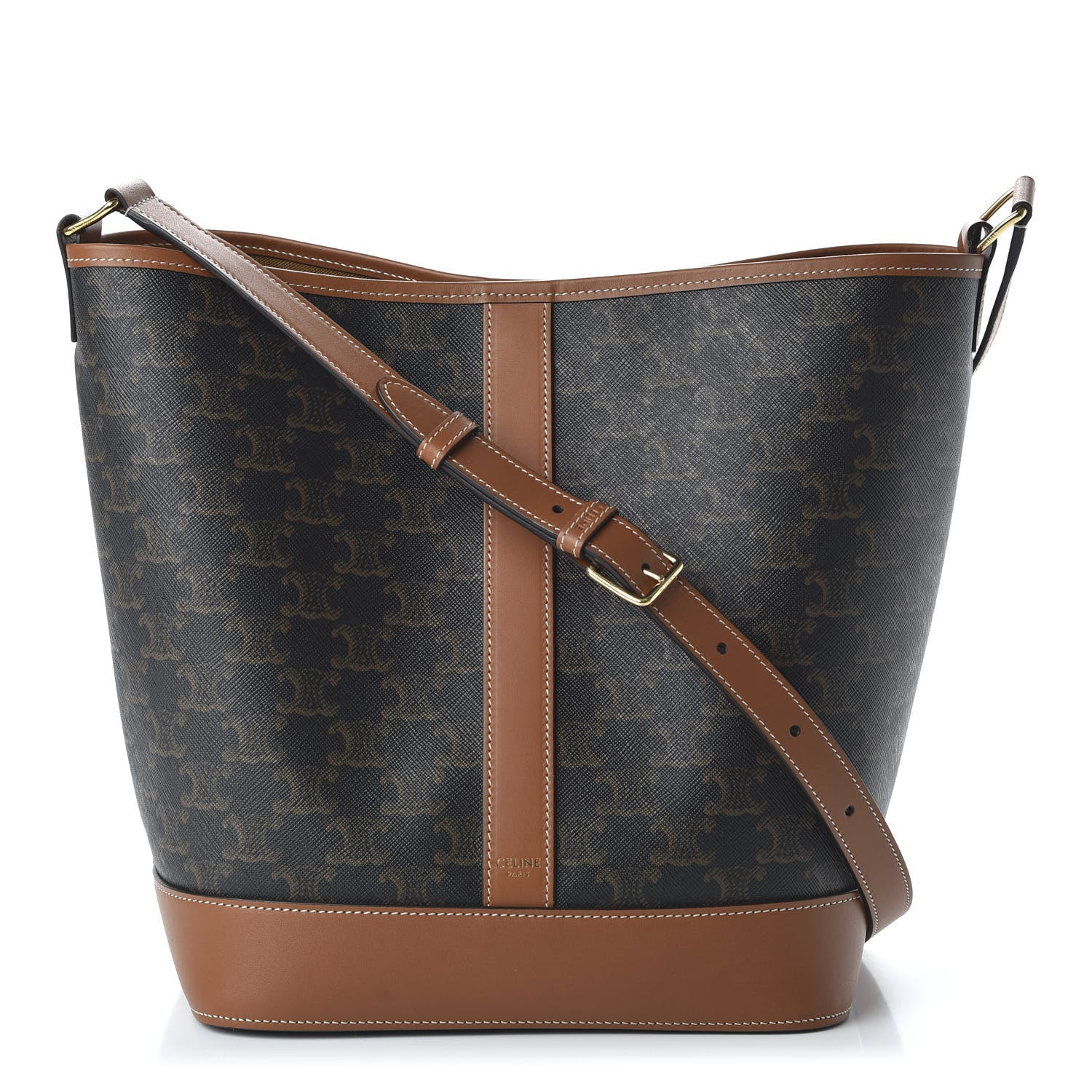 Celine Triomphe Canvas Calfskin Medium Bucket Bag Tan 1 of 9