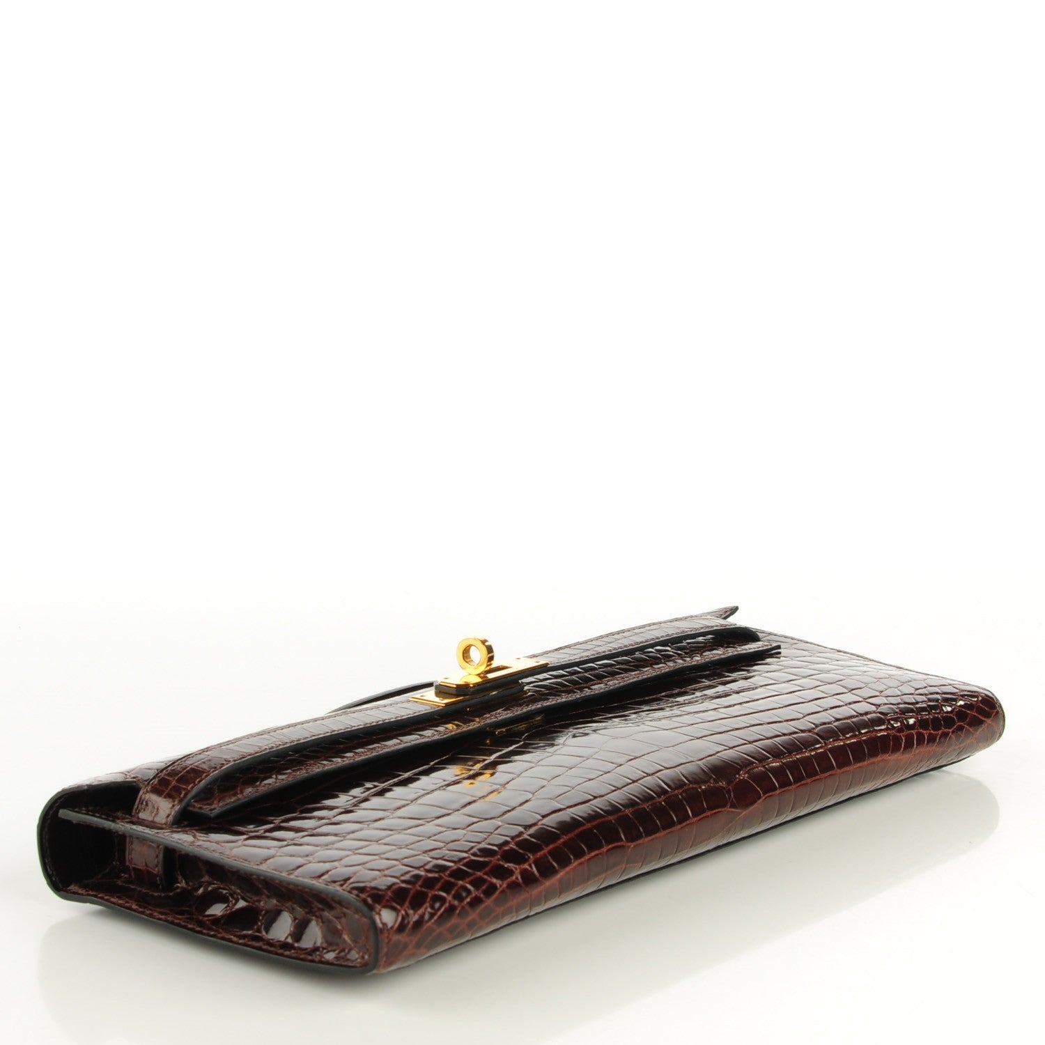 Hermes Shiny Niloticus Crocodile Kelly Cut Pochette Havane 4 of 9