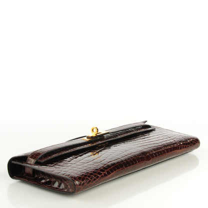 Hermes Shiny Niloticus Crocodile Kelly Cut Pochette Havane 4 of 9
