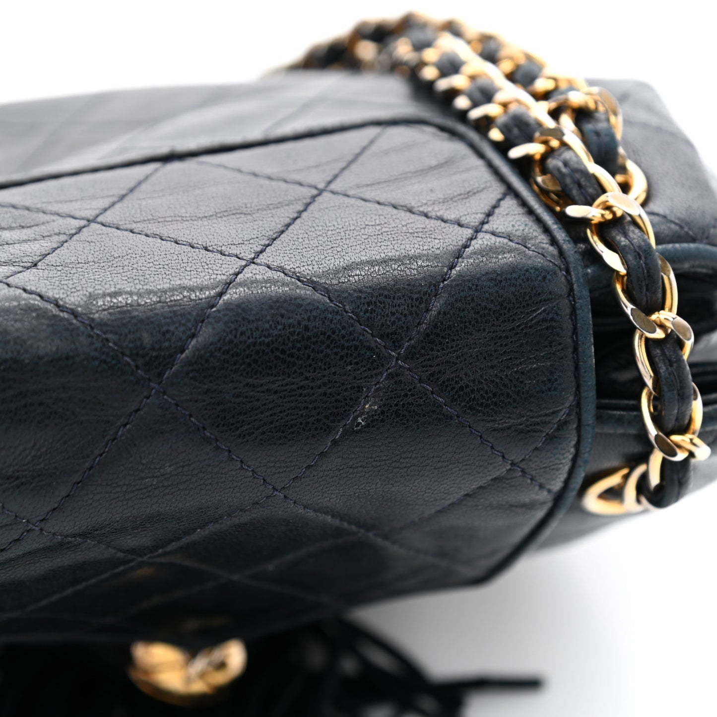 Lambskin CC Tassel Shoulder Bag Navy