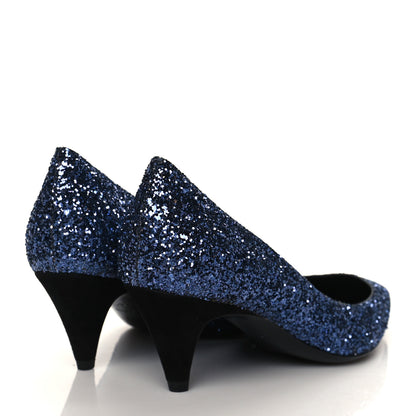 Saint Laurent Charlotte Glitter Point-toe Kitten-Heel Pumps 36.5 Blue 4 of 9