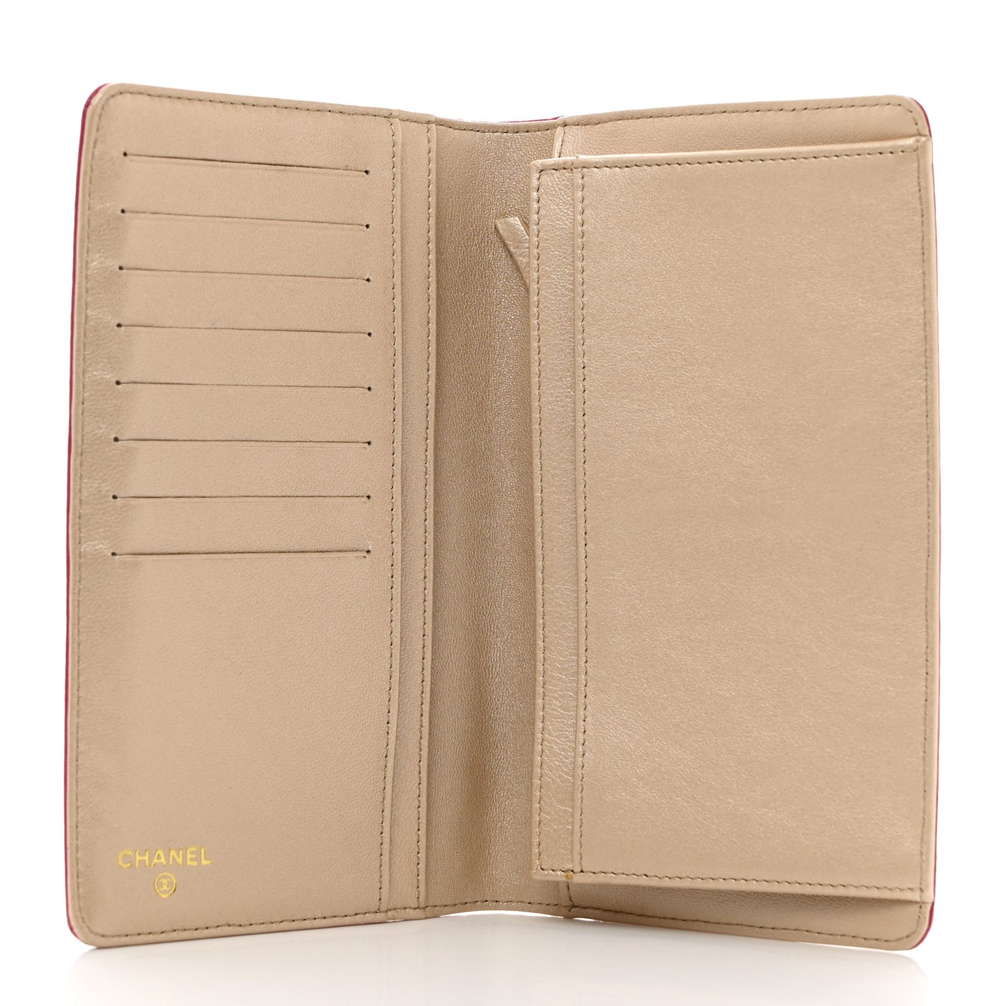 Lambskin Camellia Embossed Yen Wallet Fuchsia