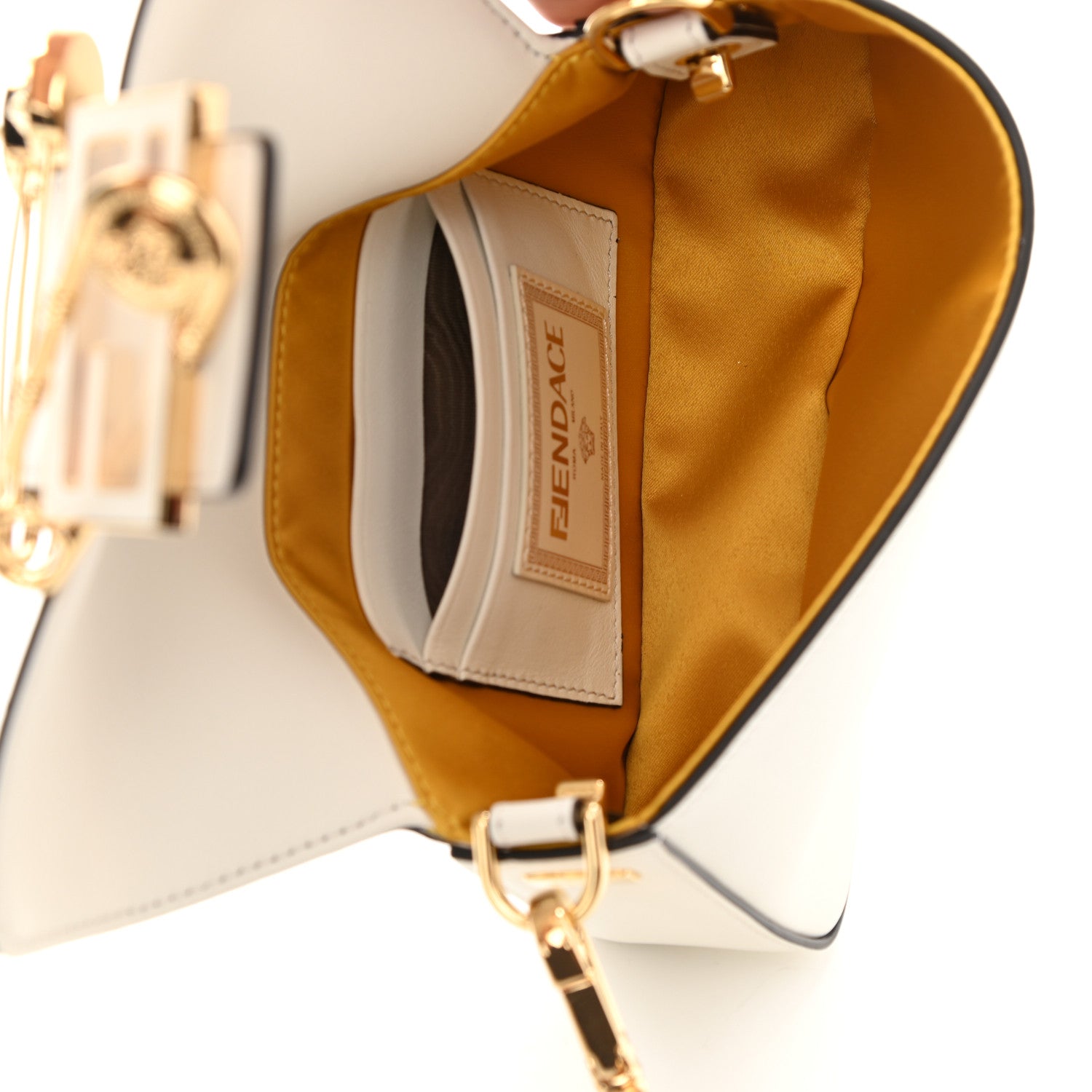 Fendi X VERSACE Vitello Seta Fendace Mini Brooch Baguette White Ice 5 of 9