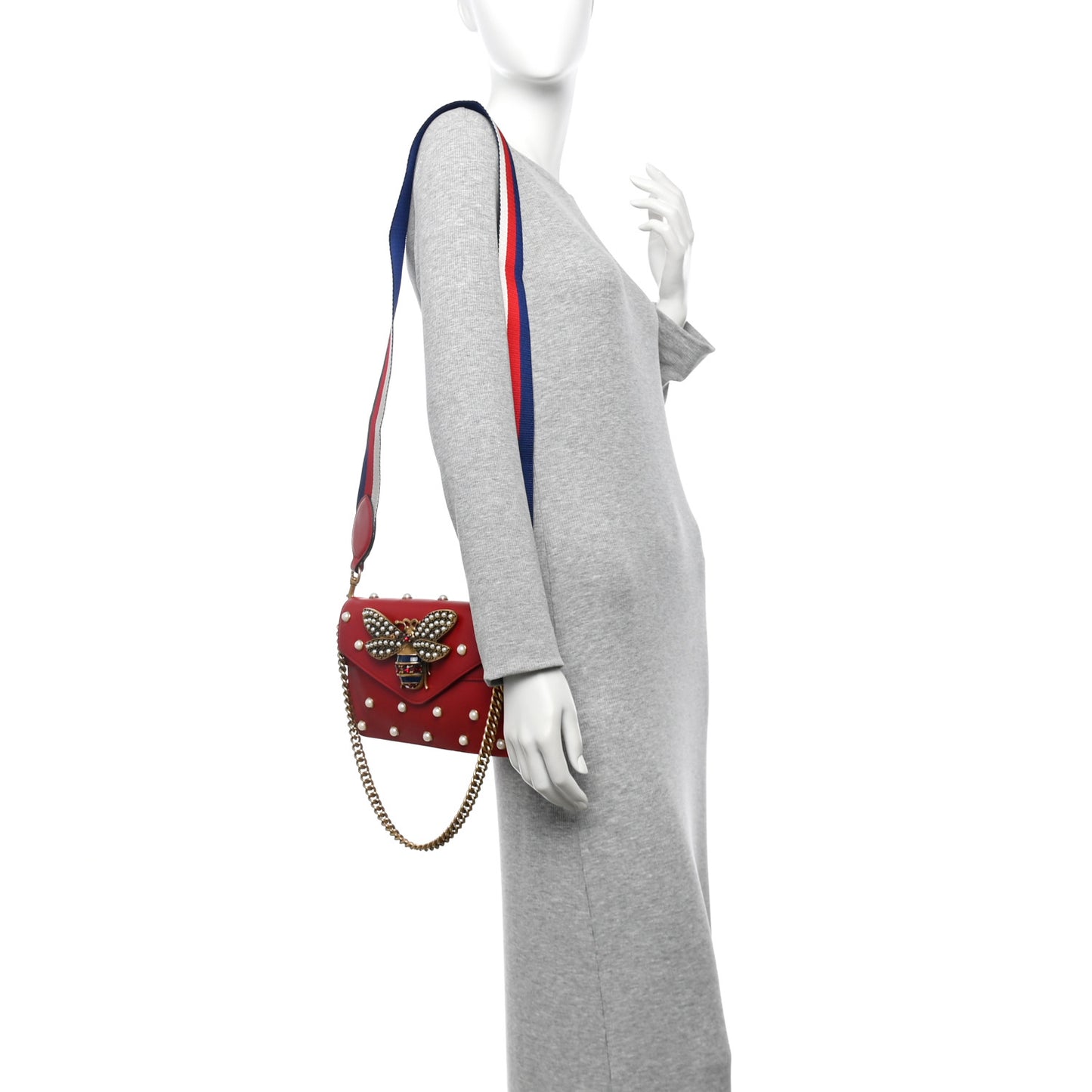 Nappa Pearl Studded Mini Queen Margaret Broadway Shoulder Bag Hibiscus Red