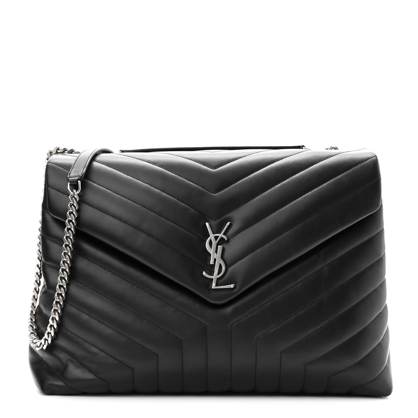 Calfskin Y Quilted Monogram Large Loulou Chain Satchel Black