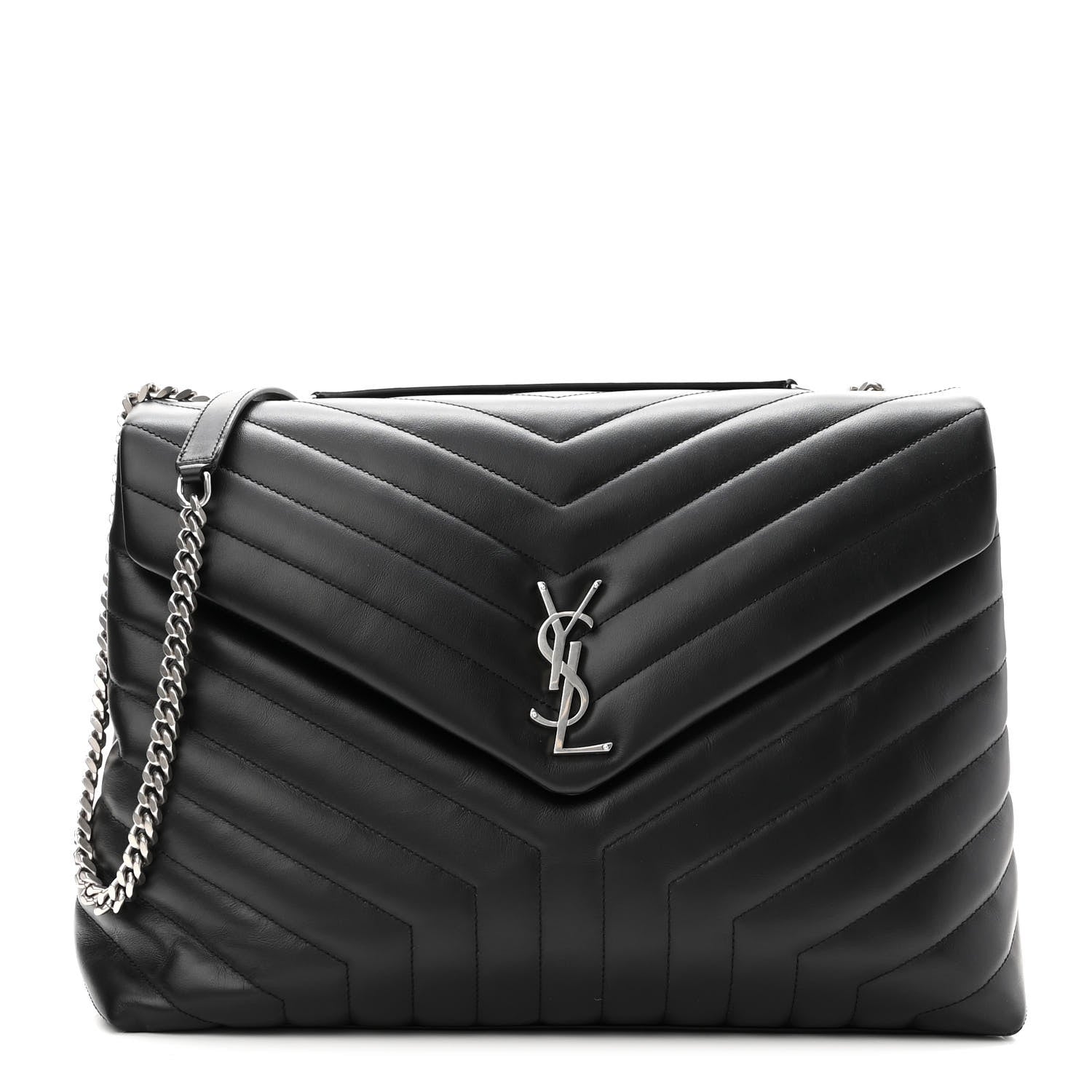 Saint Laurent Calfskin Y Quilted Monogram Large Loulou Chain Satchel Black 1 of 9