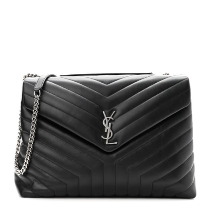 Saint Laurent Calfskin Y Quilted Monogram Large Loulou Chain Satchel Black 1 of 9