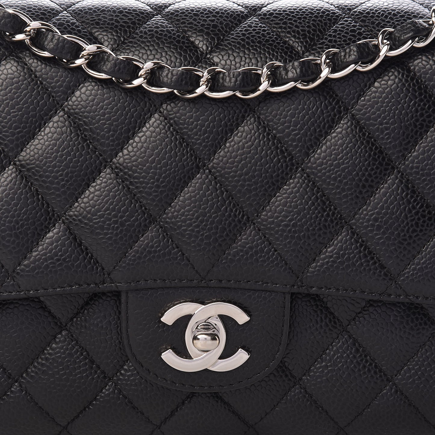 Caviar Quilted Medium Double Flap Black