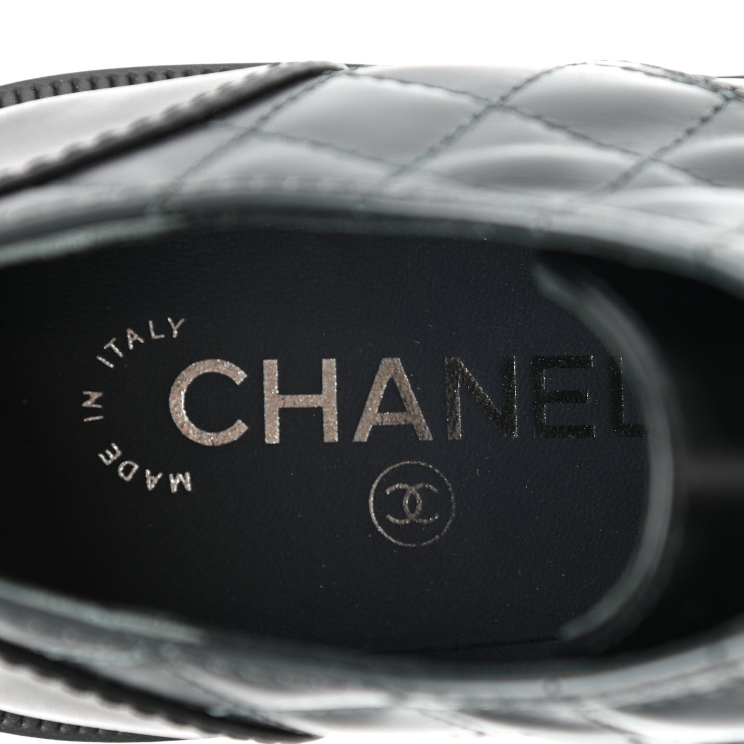 Chanel Calfskin Quilted Logo Lace Up Loafers 36 Black Grey 7 of 8