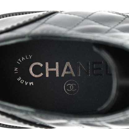 Chanel Calfskin Quilted Logo Lace Up Loafers 36 Black Grey 7 of 8