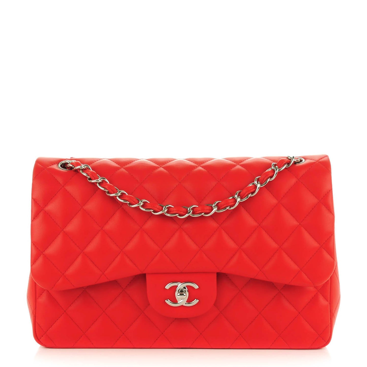 Lambskin Quilted Jumbo Double Flap Red