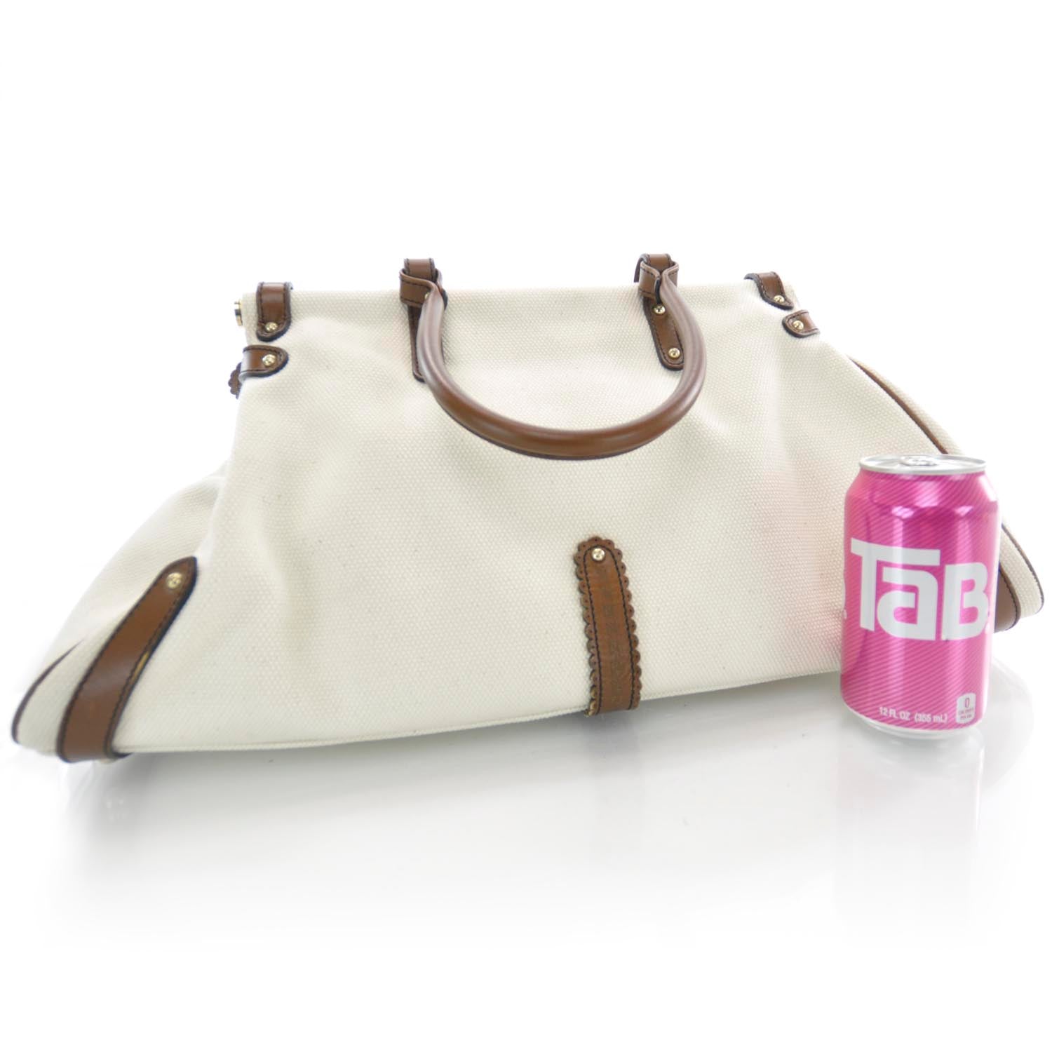 Fendi Canvas Calfskin Medium Magic Bag White Brown 3 of 8