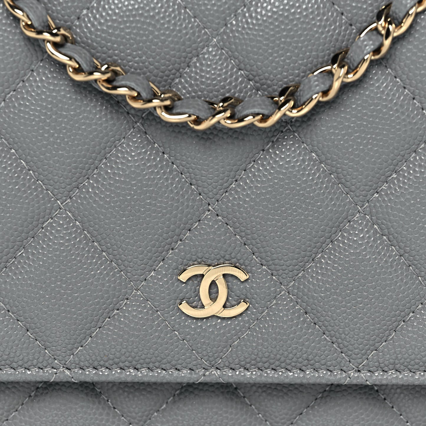 Caviar Quilted Wallet On Chain WOC Dark Grey