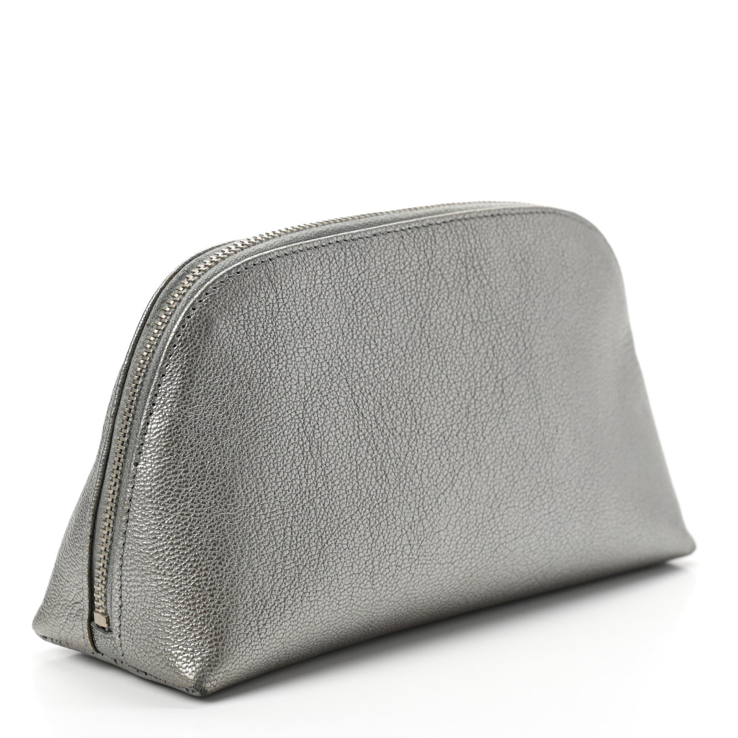 Metallic Goatskin Cosmetic Case Silver