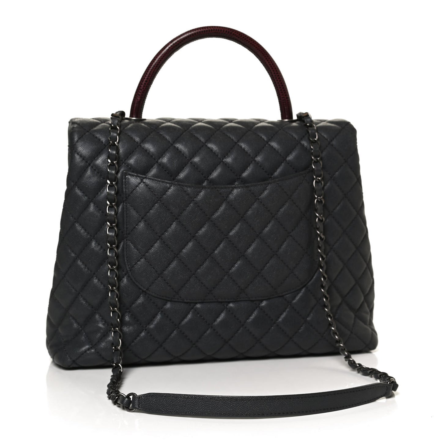 Caviar Lizard Quilted Large Coco Handle Flap Grey