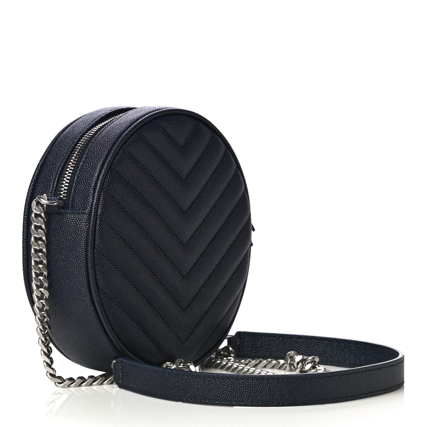 Grain De Poudre Matelasse Chevron Quilted Round Vinyle Camera Bag Deep Marine
