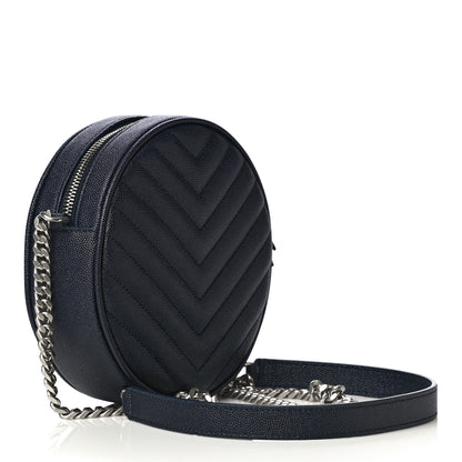 Saint Laurent Grain De Poudre Matelasse Chevron Quilted Round Vinyle Camera Bag Deep Marine 5 of 8