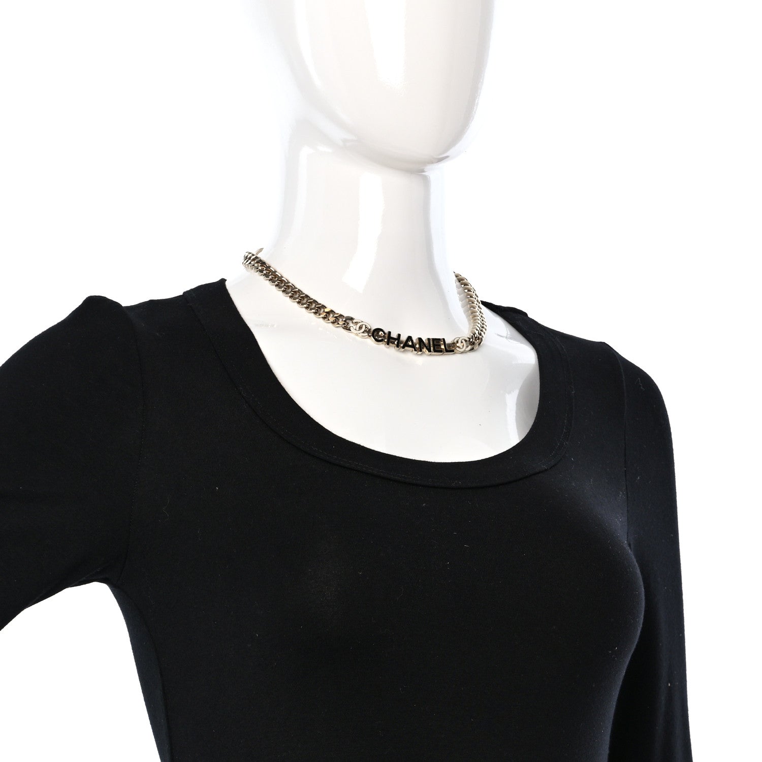 Chanel Enamel Metal Logo Choker Necklace Gold White Black 3 of 4