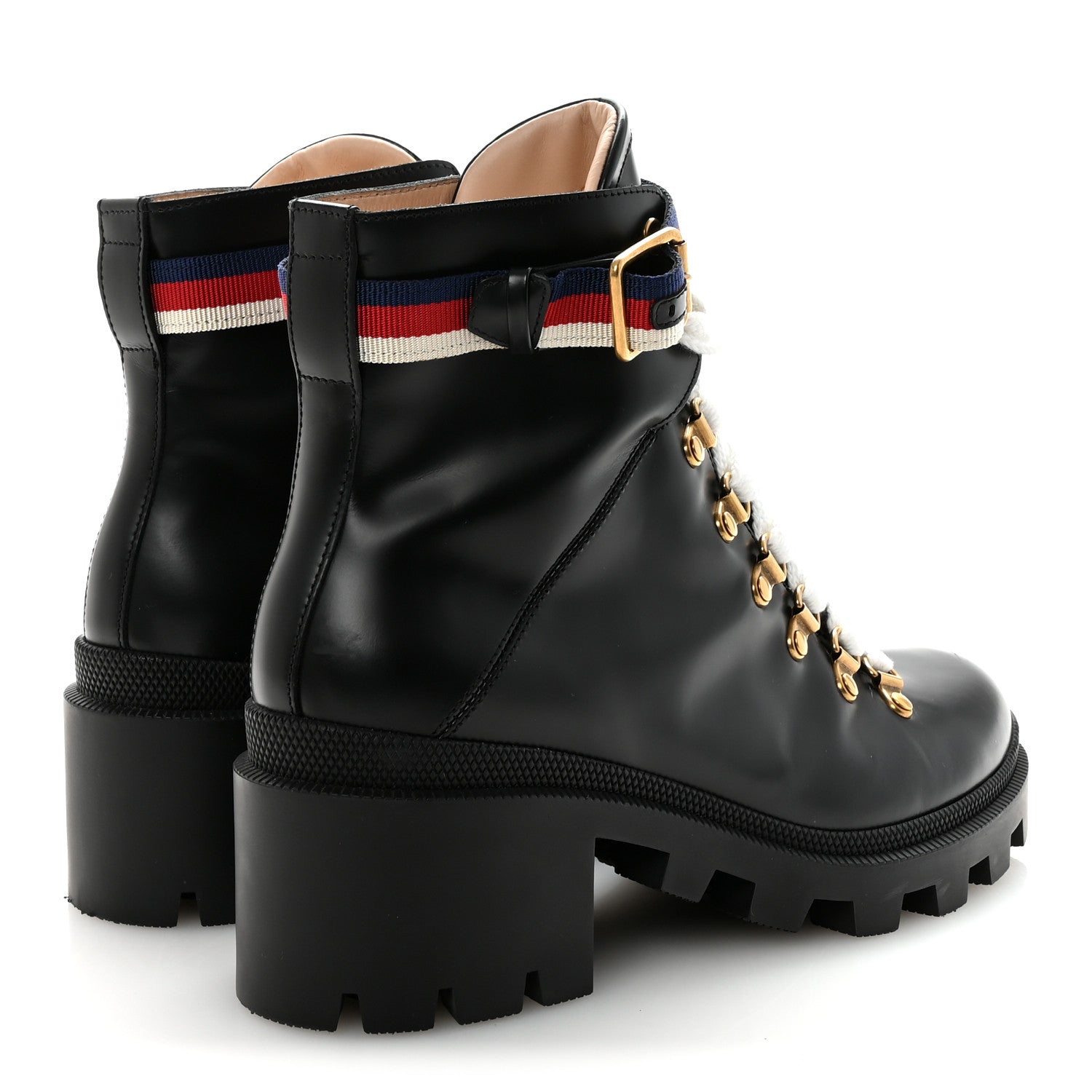 Gucci Calfskin Sylvie Web Womens Lace Up Combat Boots 38 Black 5 of 10