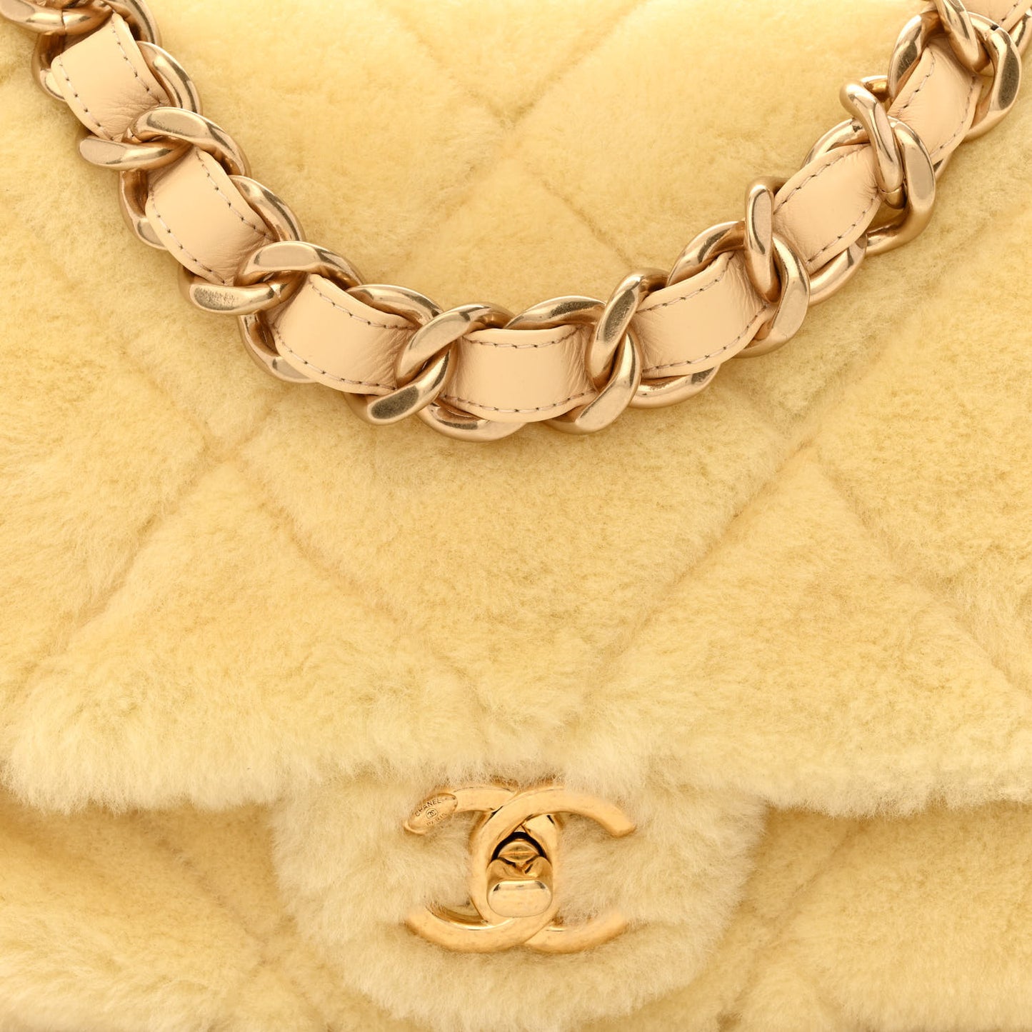 Shearling Lambskin Quilted Chain Top Handle Flap Yellow