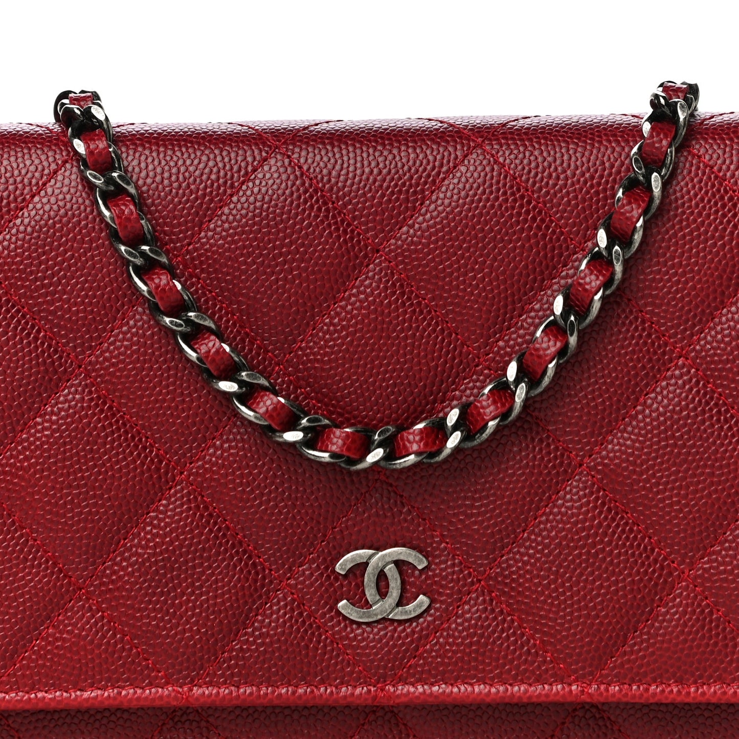 Caviar Quilted Wallet On Chain WOC Dark Red