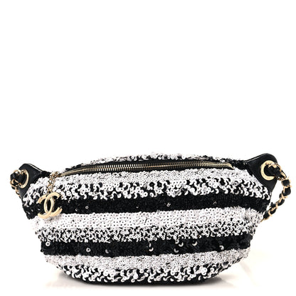 Chanel Sequin Coco Cuba Waist Bag Fanny Pack Black White 1 of 12