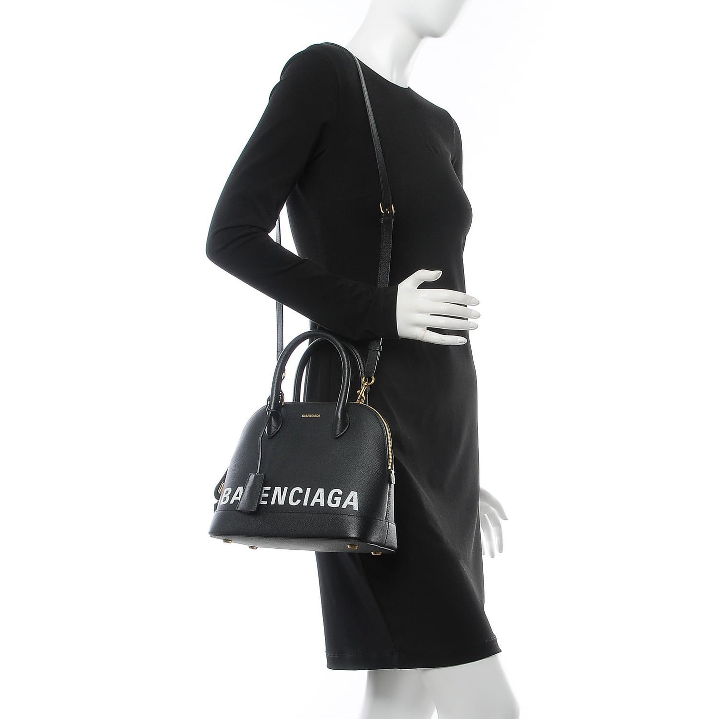 Signature Grained Calfskin Logo S Ville Top Handle Bag Black