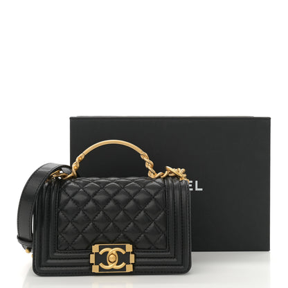 Chanel Shiny Caviar Quilted Small Top Handle Boy Flap Black 11 of 11