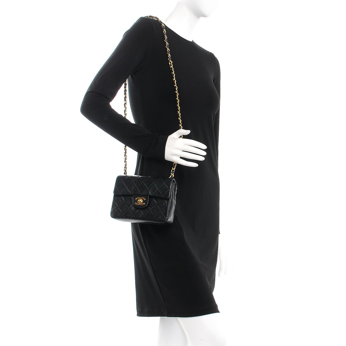 Lambskin Quilted Mini Square Flap Black