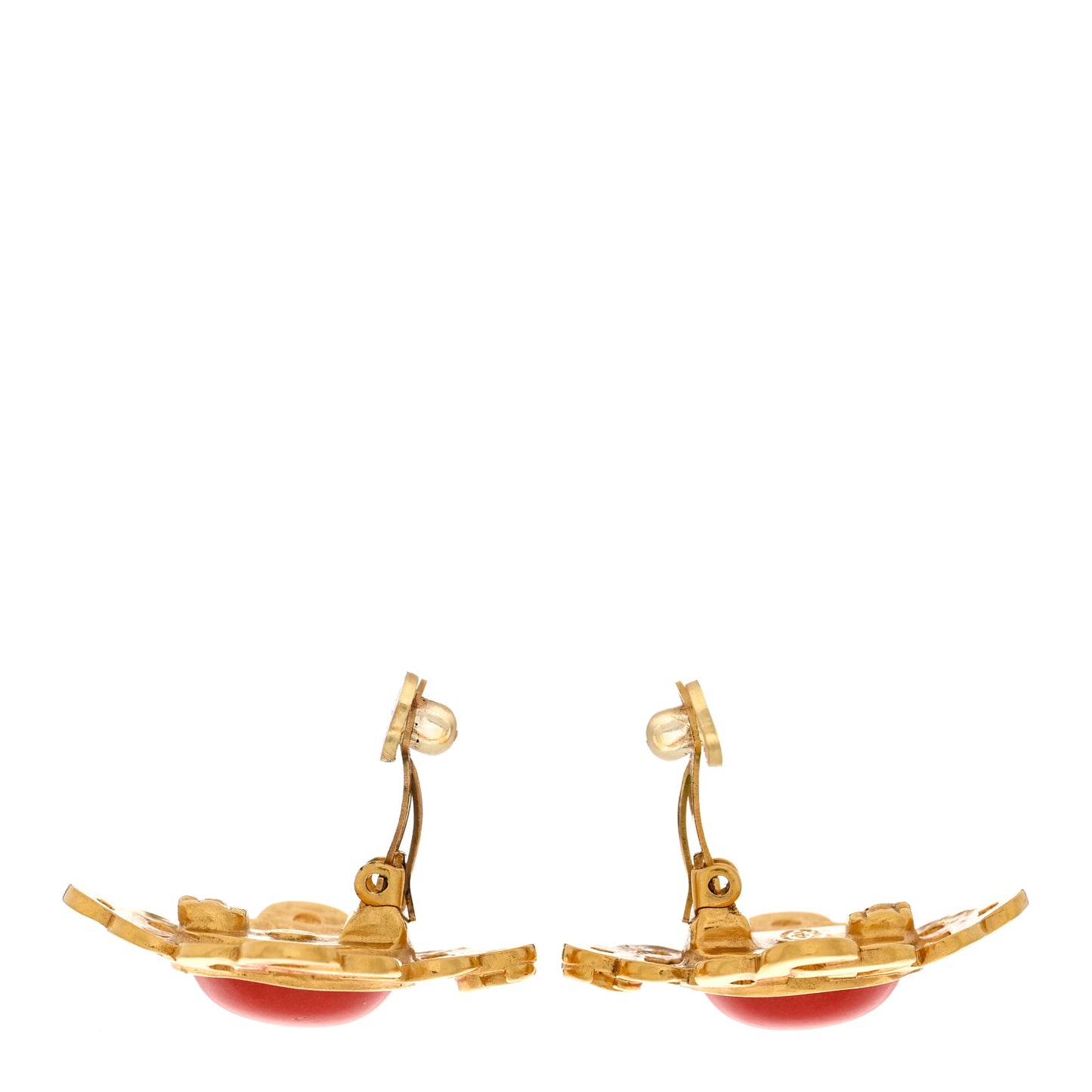 Enamel CC Clip On Earrings Orange Gold