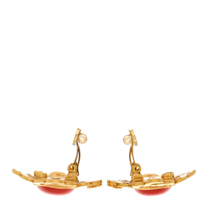 Chanel Enamel CC Clip On Earrings Orange Gold 3 of 4