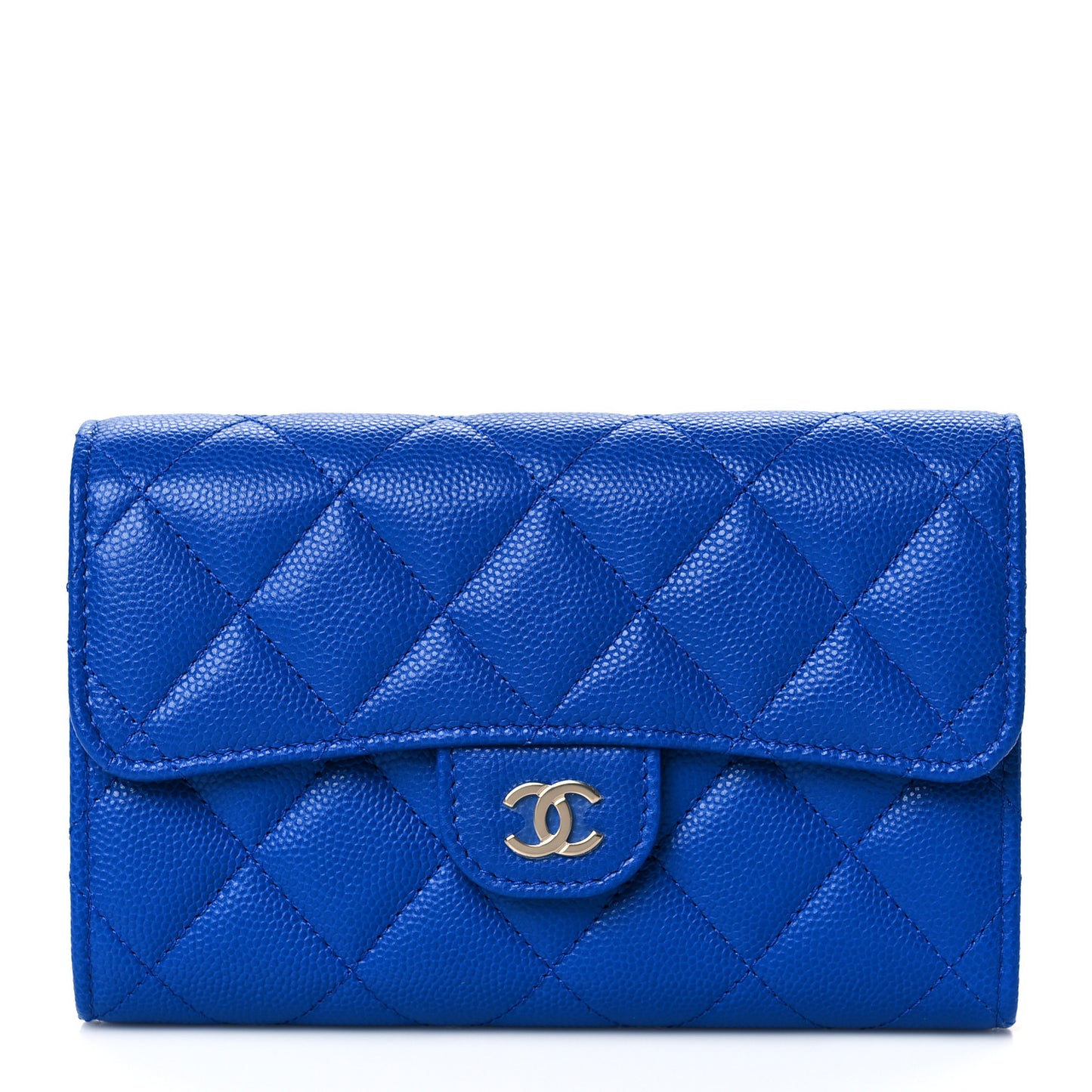 Caviar Quilted Medium Flap Wallet Blue