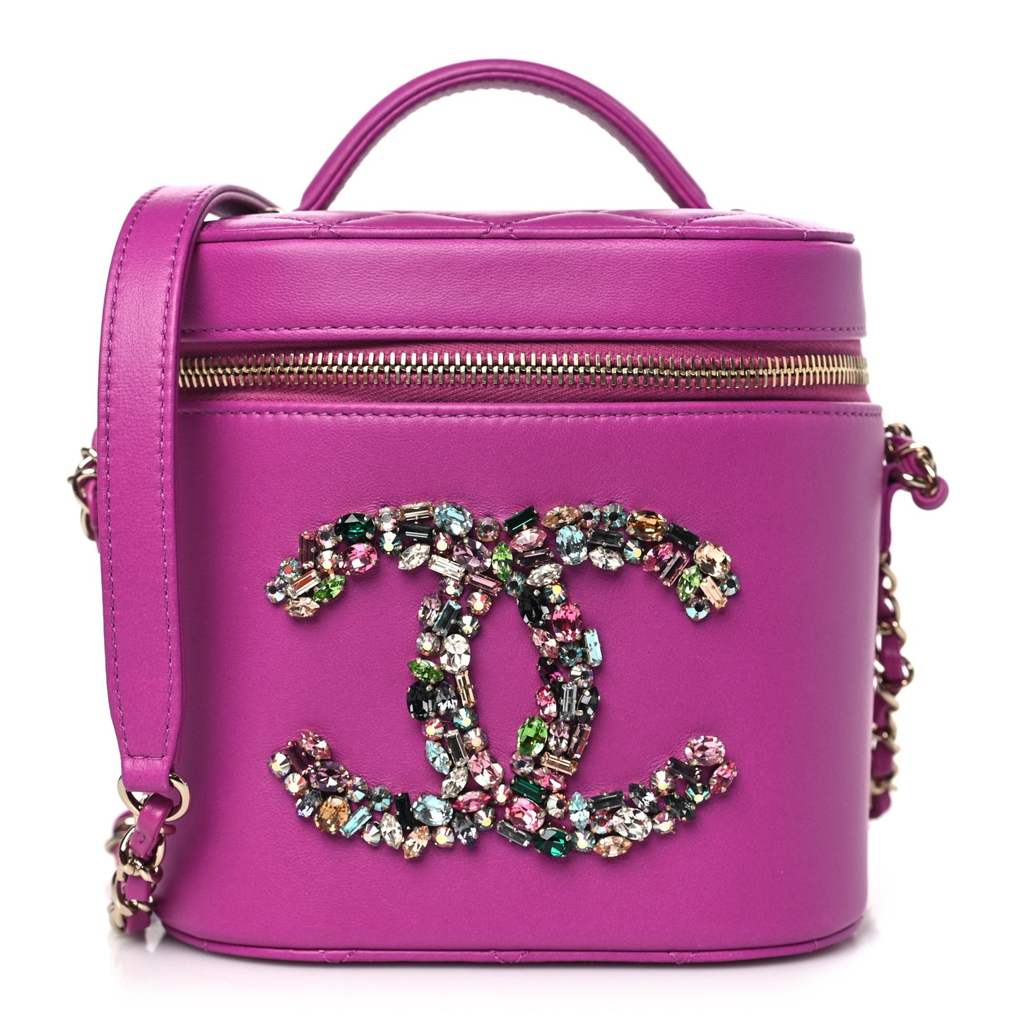 Lambskin Quilted Crystal CC Vanity Case Purple