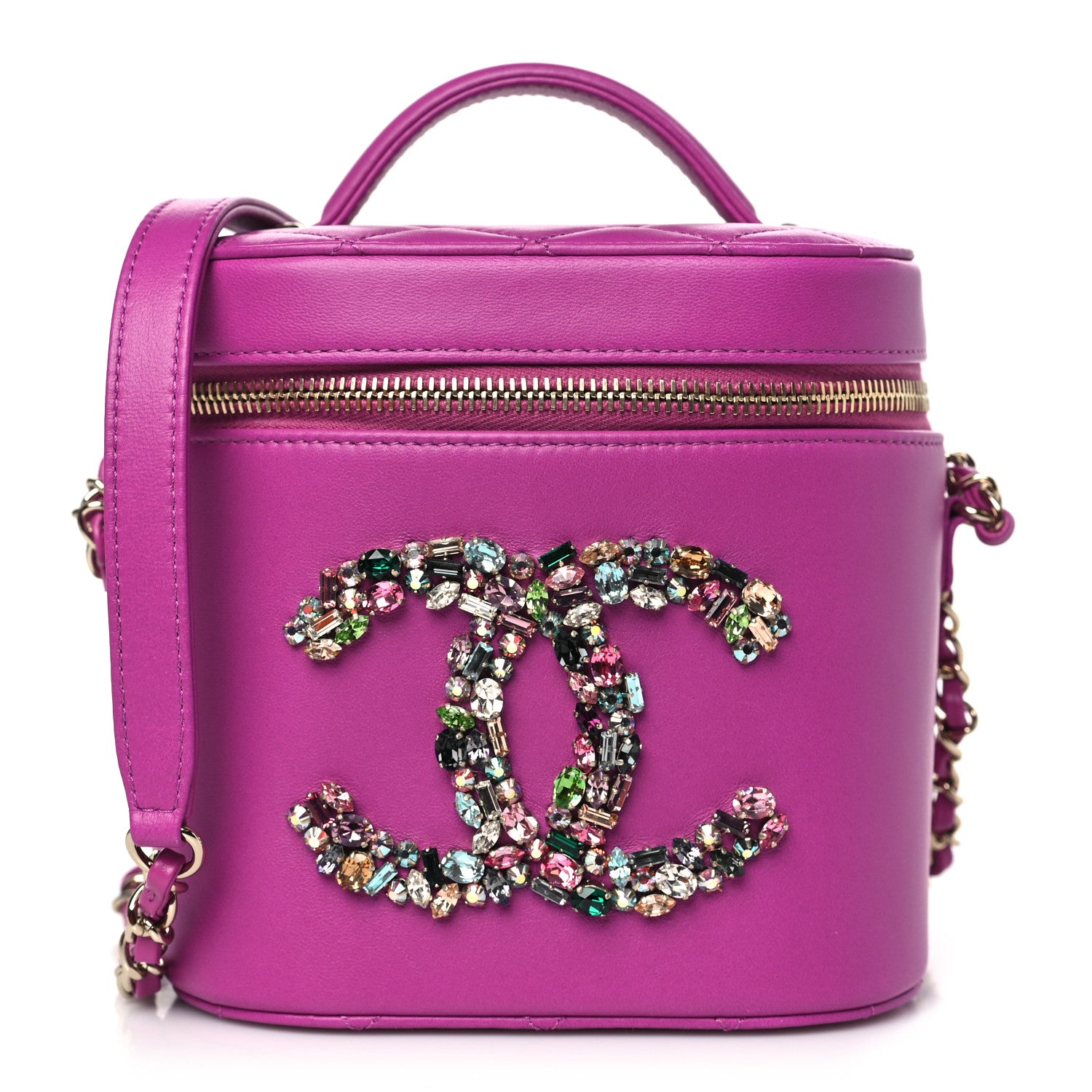 Chanel Lambskin Quilted Crystal CC Vanity Case Purple 1 of 11