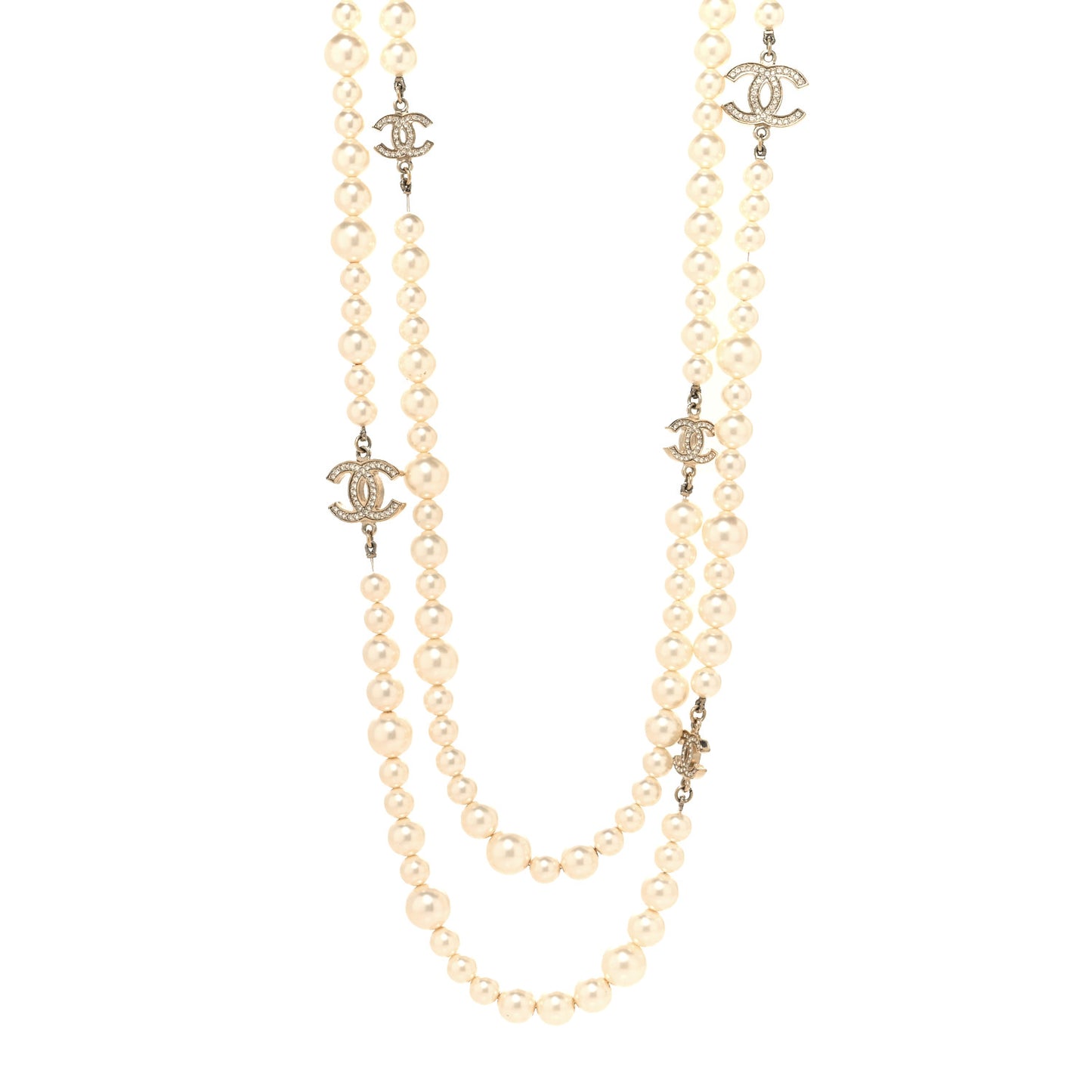Pearl Multistrand CC Long Necklace Pearly White