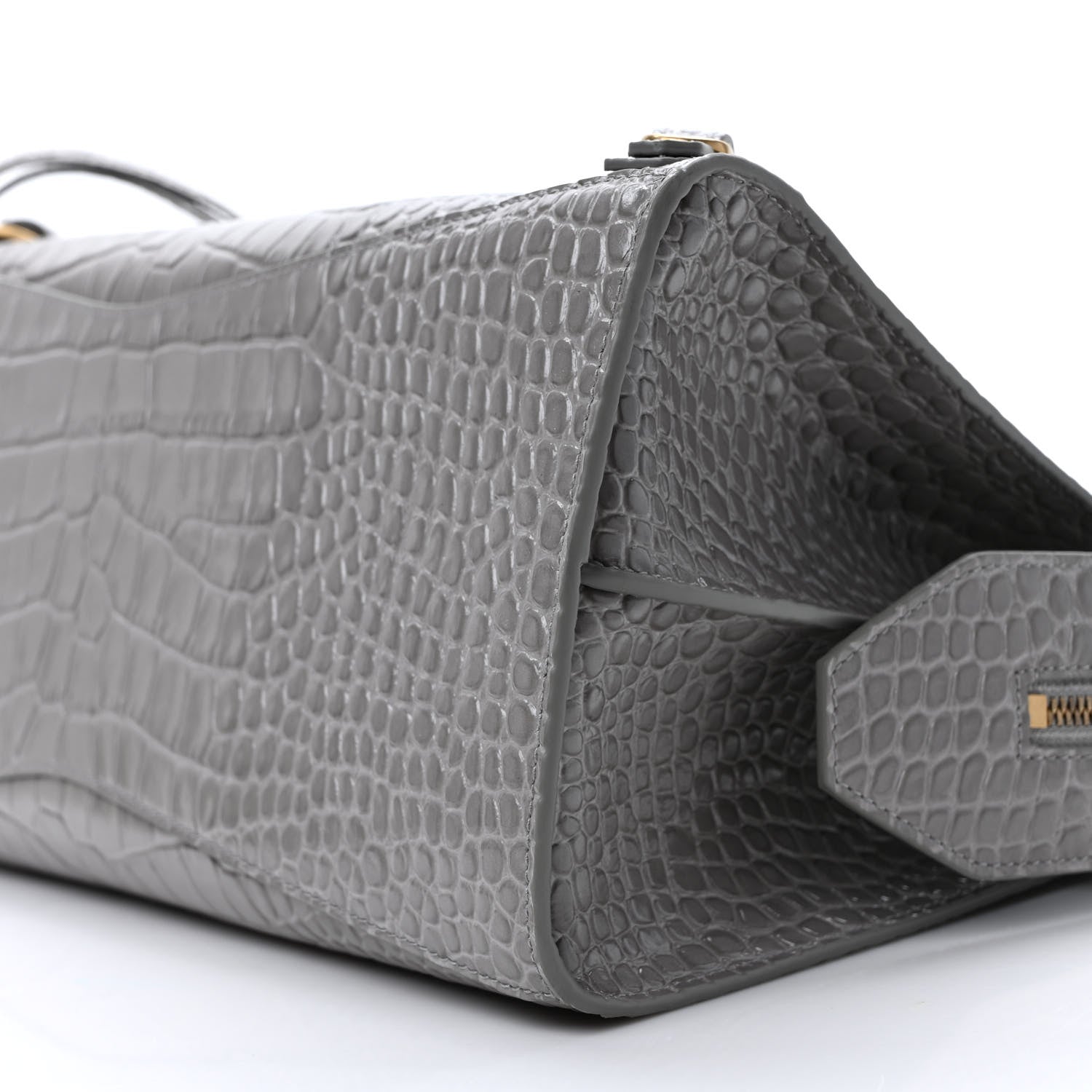 Balenciaga Shiny Supple Calfskin Crocodile Embossed Brass Hardware Neo Classic City Steel Grey 8 of 8