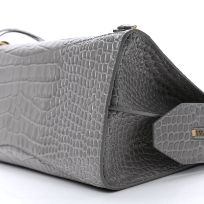 Balenciaga Shiny Supple Calfskin Crocodile Embossed Brass Hardware Neo Classic City Steel Grey 8 of 8
