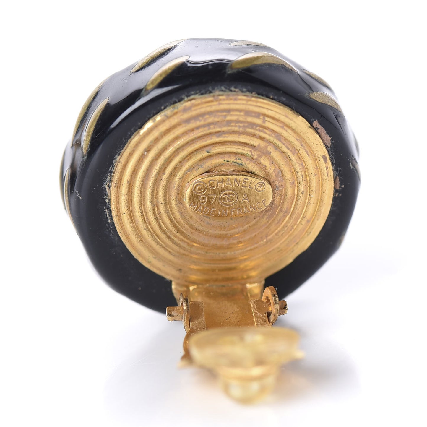 Resin CC Clip On Earrings Black Gold