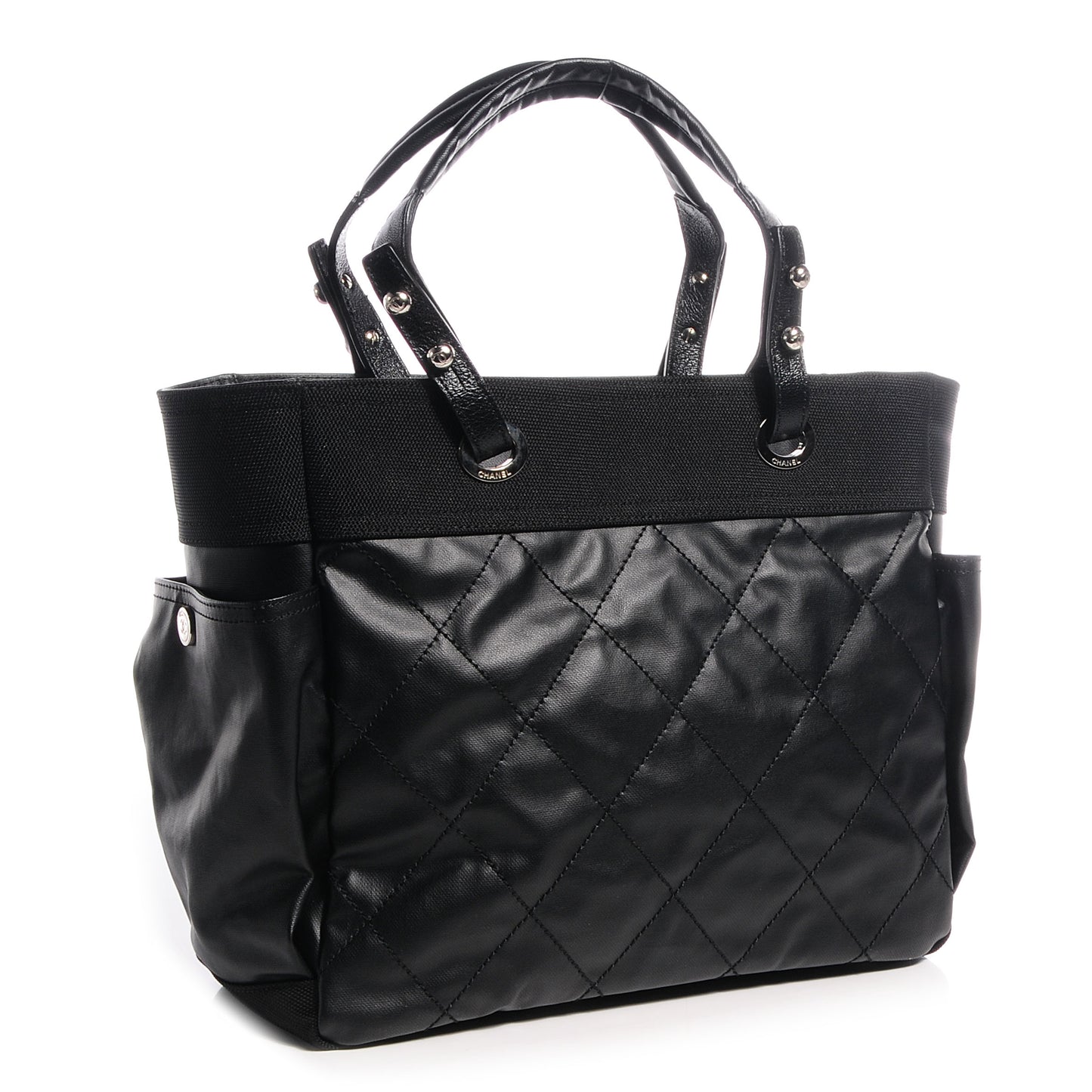 Coated Canvas Large Paris Biarritz Tote Black