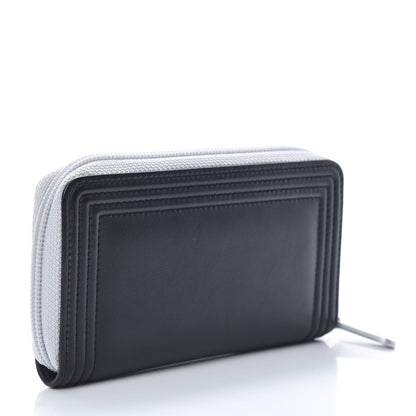 Chanel Metallic Goatskin Calfskin Large Bi-Color Zip Around Boy Wallet Black Silver 3 of 8