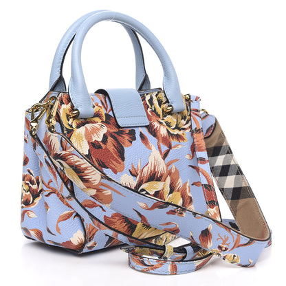 Burberry Soft Grain Calfskin Floral Print Medium Buckle Tote Peony Rose Pale Blue Vibrant Orange 3 of 13