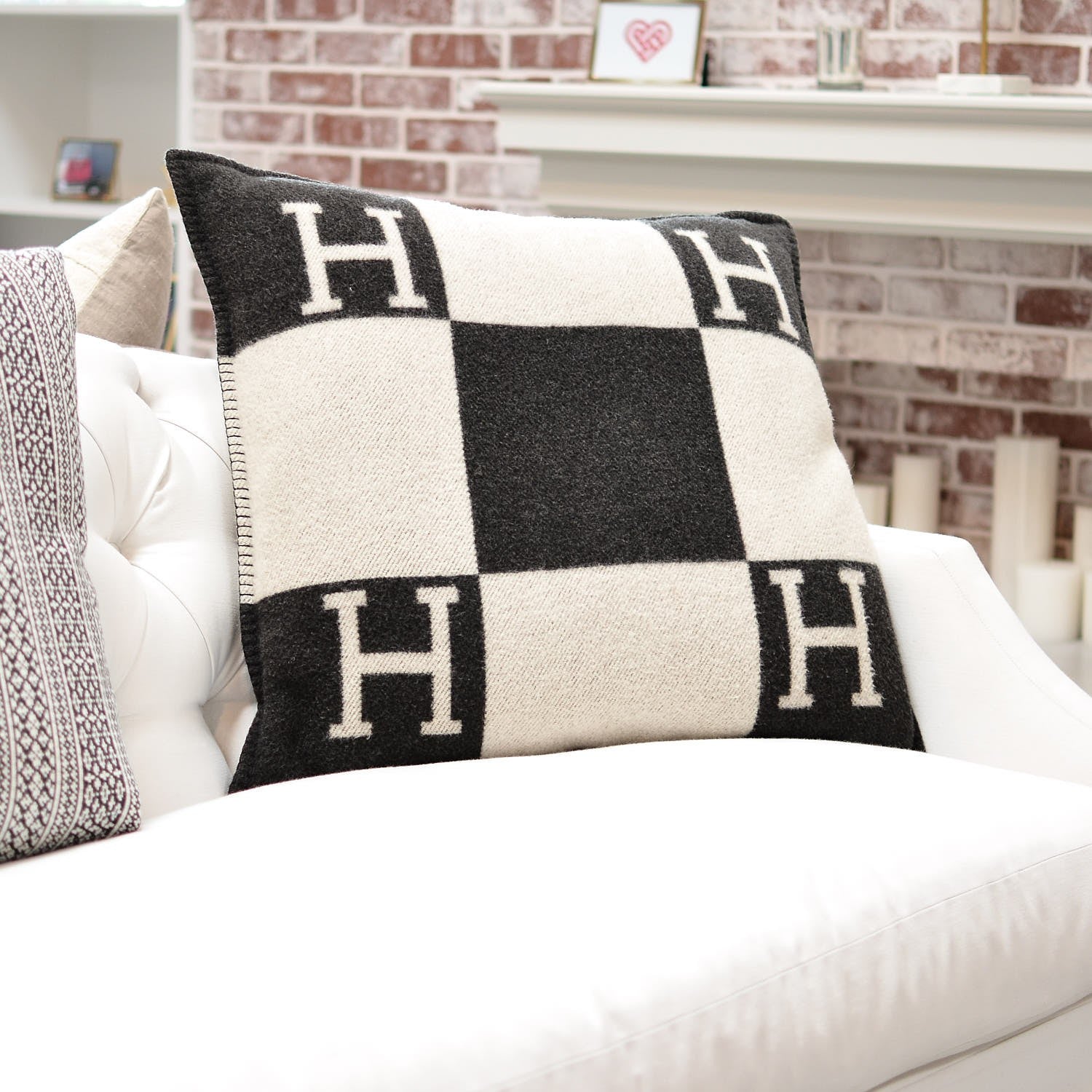 Hermes Wool Cashmere Avalon Pillow GM Ecru Gris Fonce 2 of 4