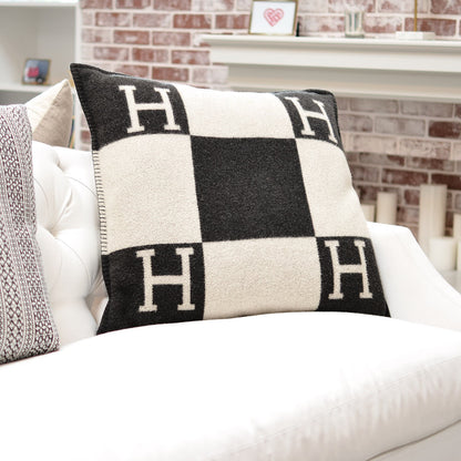 Hermes Wool Cashmere Avalon Pillow GM Ecru Gris Fonce 2 of 4
