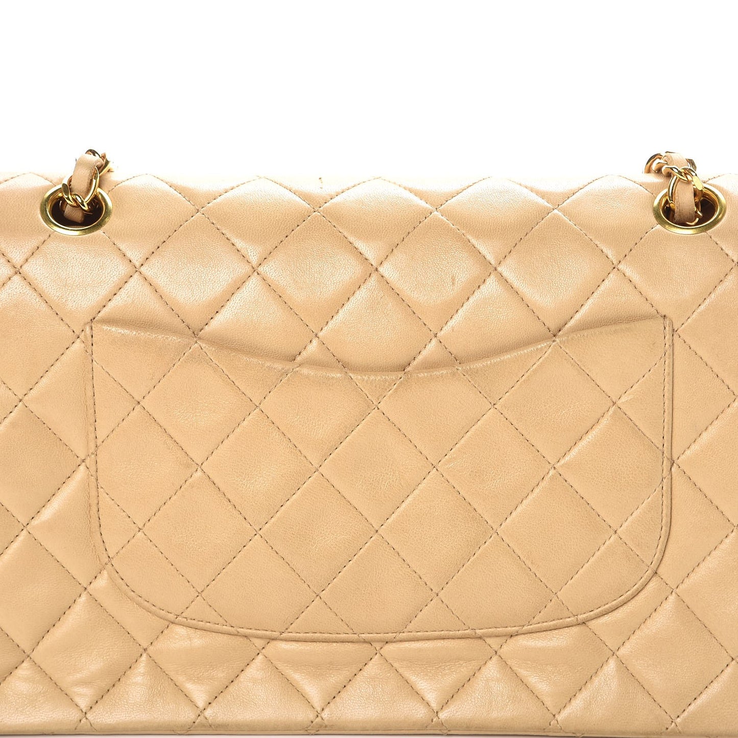 Lambskin Quilted Medium Double Flap Beige