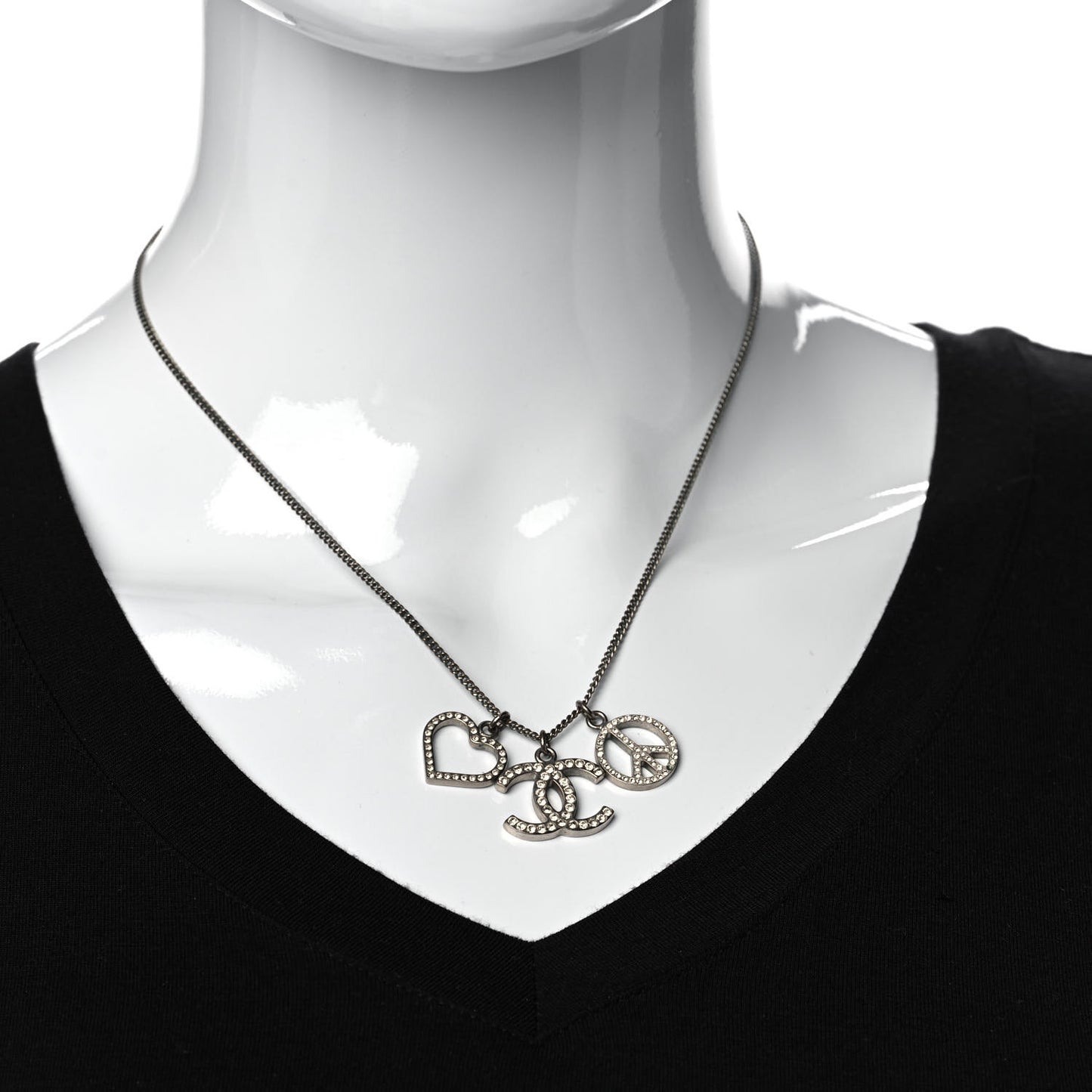 Crystal Heart Peace CC Charm Necklace