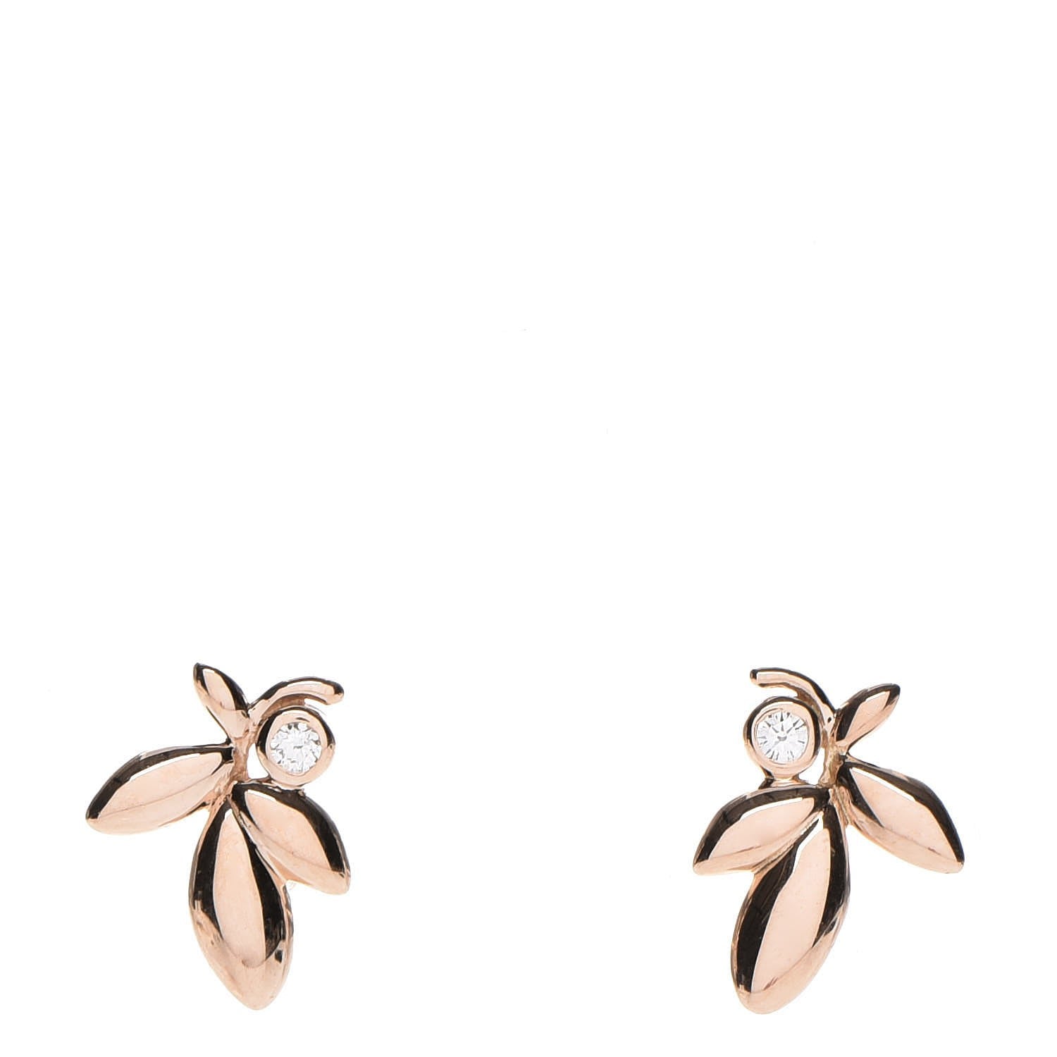 Tiffany 18K Rose Gold Diamond Paloma Picasso Olive Leaf Earrings 1 of 7