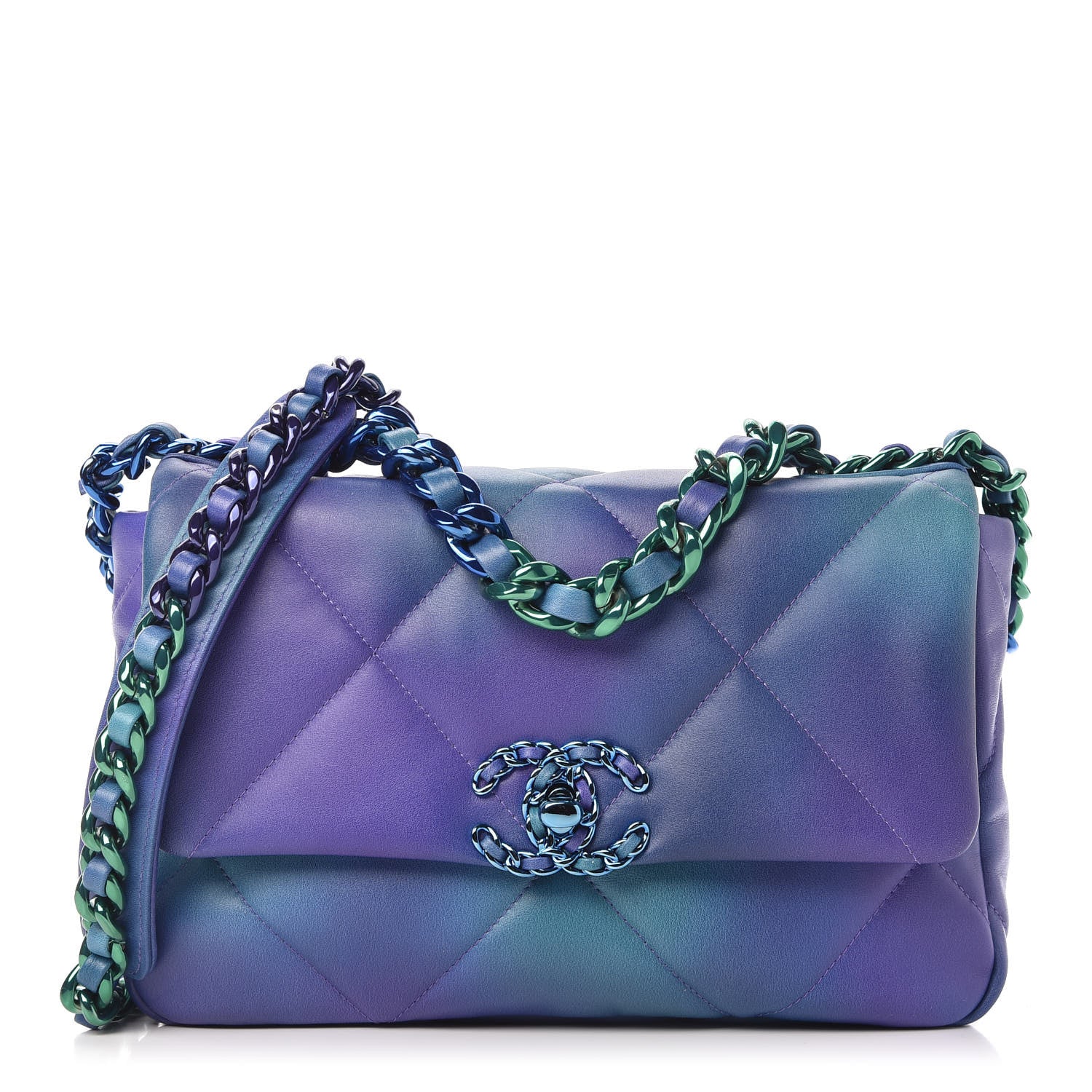 Chanel Tie Dye Calfskin Quilted Medium Chanel 19 Flap Blue Purple 1 of 10
