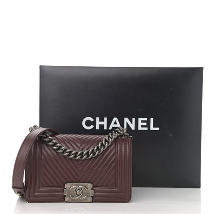 Chanel Calfskin Chevron Quilted Small Boy Flap Burgundy 13 of 13