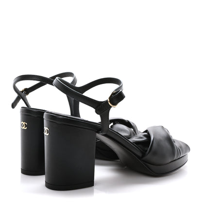 Chanel Lambskin Interlocking CC Sandals 36.5 Black 5 of 8