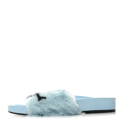 Louis Vuitton Mink Fur Bom Dia Flat Mules 38 Blue 1 of 8